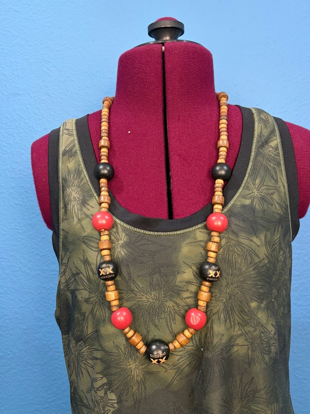 Dos Equis XX Cerveza Beaded Wood Promotional Necklace